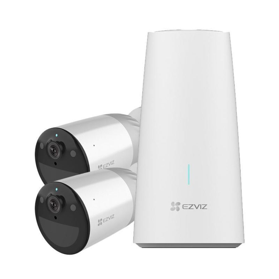 Ezviz cs-bc1-b2 kit 2 telecamere da esterno ip a batteria full hd color night vision - difesa attiva - audio bidirezionale - sensore pir - custom vocal alert + basr