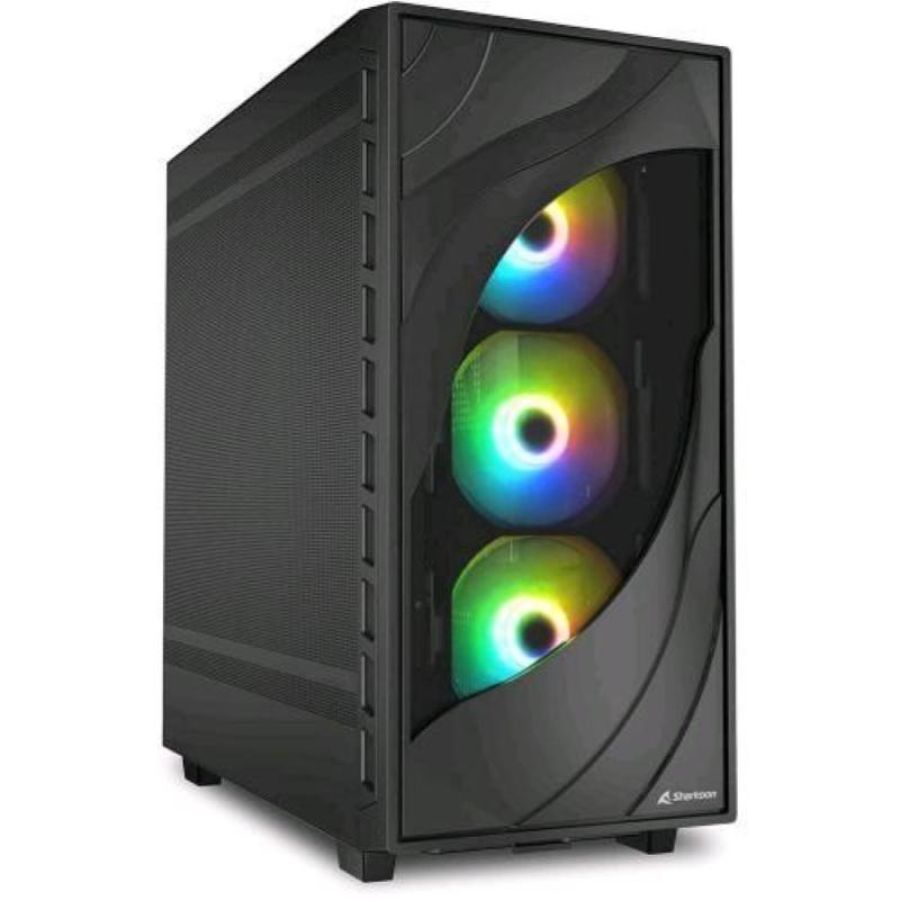 Sharkoon rebel c80m rgb case gaming con frontale in vetro temperato illuminazione rgb flusso d`aria ottimizzato nero