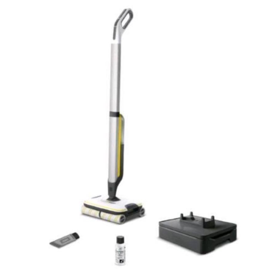 Kaercher fc 7 cordless lavapavimenti ricaricabile autonomia 45 minuti tecnologia a 4 rulli serbatoi separati acqua pulita e sporca grigio