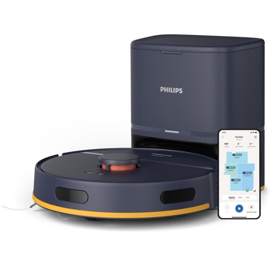 Philips homerun serie 2000 2-in-1 robot aspirapolvere e lavapavimenti con 2700pa di aspirazione 130 minuti autonomia, navigazione laser, stazione auto-svuotamento, controllo app, blu notte