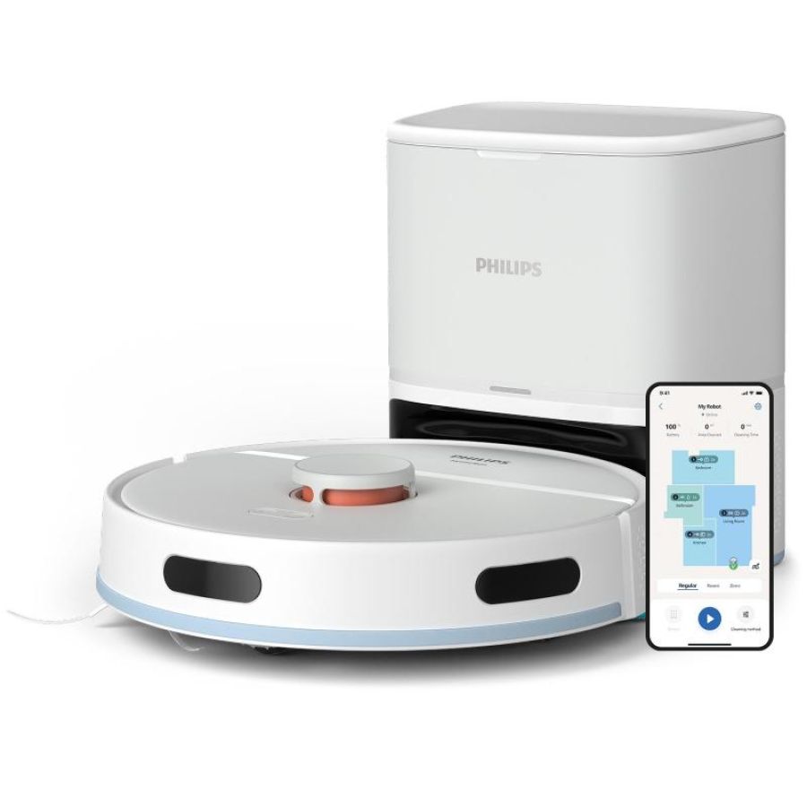 Philips homerun serie 2000 xu2100 robot aspirapolvere e lavapavimenti 2700pa di aspirazione con svuotamento automatico controllabile da smartphone bianco