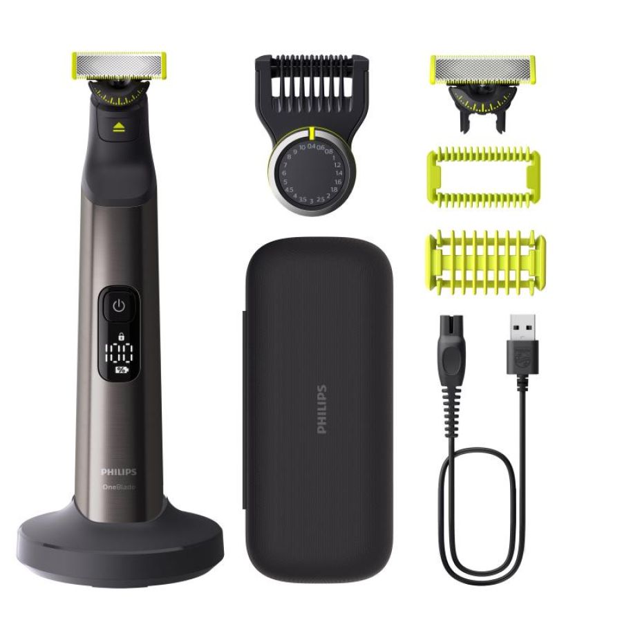 Philips qp6652/61 oneblade pro 360 face + body regolabarba ricaricabile wet e dry doppia direzione di taglio pettine per il corpo cromo