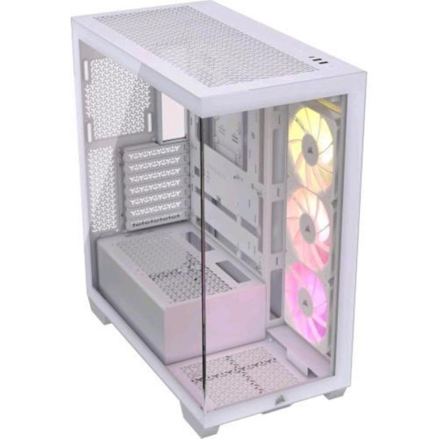 Corsair 3500x argb white mid-tower atx case per pc vetro panoramico temperato compatibile con scheda madre a connessione inversa 3 x ventole corsair rs120 argb incluse bianco
