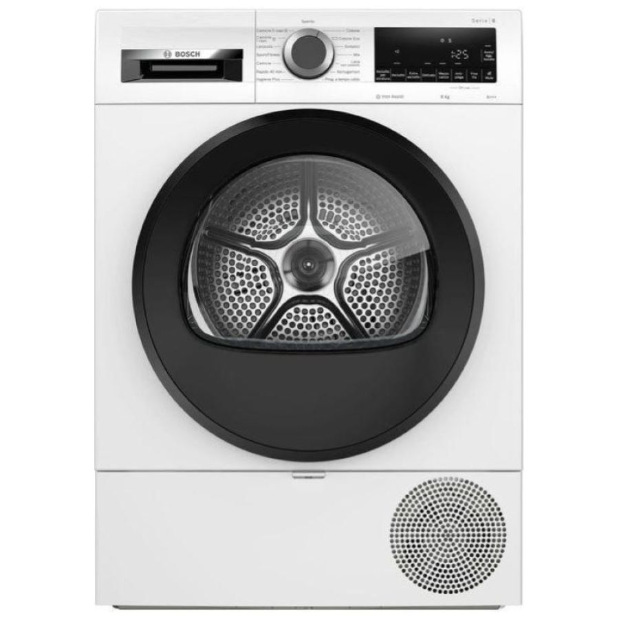 Bosch serie 6 wqg233c0it asciugatrice a pompa di calore 8 kg classe a+++ rumorosita` 64 db vapore iron assist programma hygiene plus filtro easy clean motore inverter bianco
