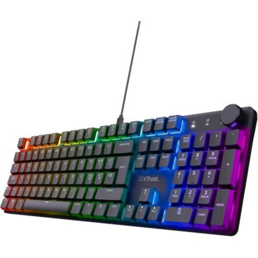 Trust gxt 866 torix tastiera gaming meccanica interruttori huano lineari illuminazione rgb anti-ghosting n-key rollover tastiera usb gaming programmabile layout italiano qwerty pc laptop nero