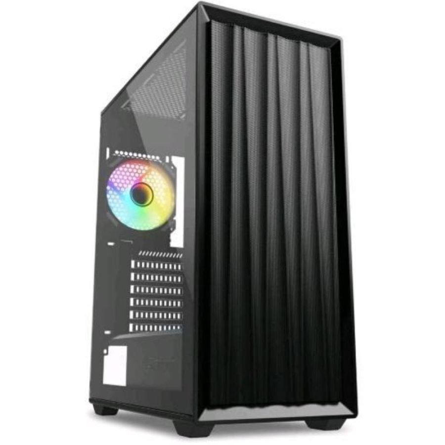 Sharkoon vk3 rgb case atx 2 x u3, tg, 3 x 120mm fan 1x 120mm argb fan pannello laterale e superiore in vetro temperato nero