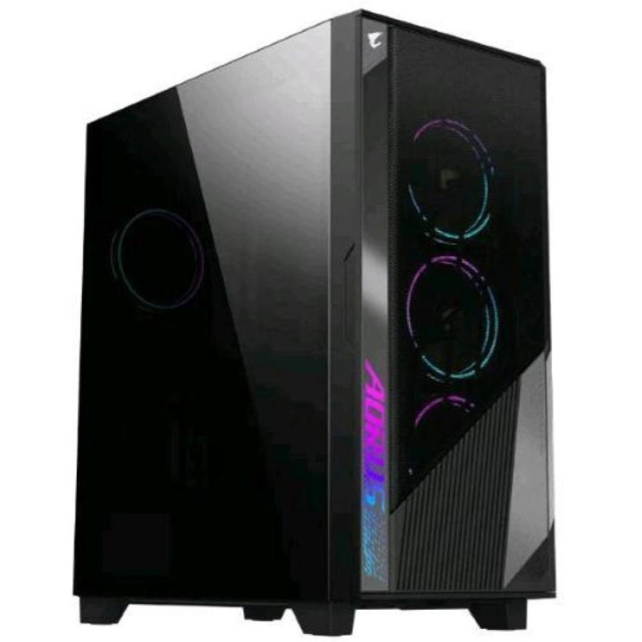 Gigabyte aorus c500 glass case mid tower atx in vetro temperato 4 ventole preinstallate con hub connettore argb e pwm nero