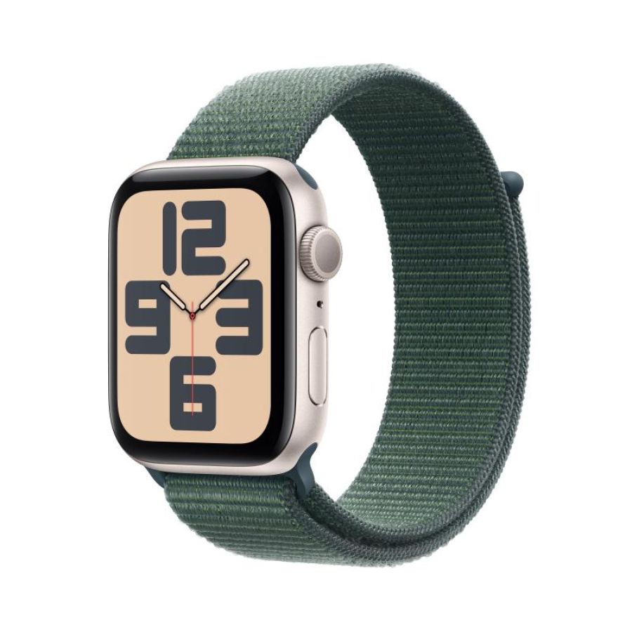 Apple watch se gps 44mm cassa in alluminio starlight cinturino sport loop verde lago