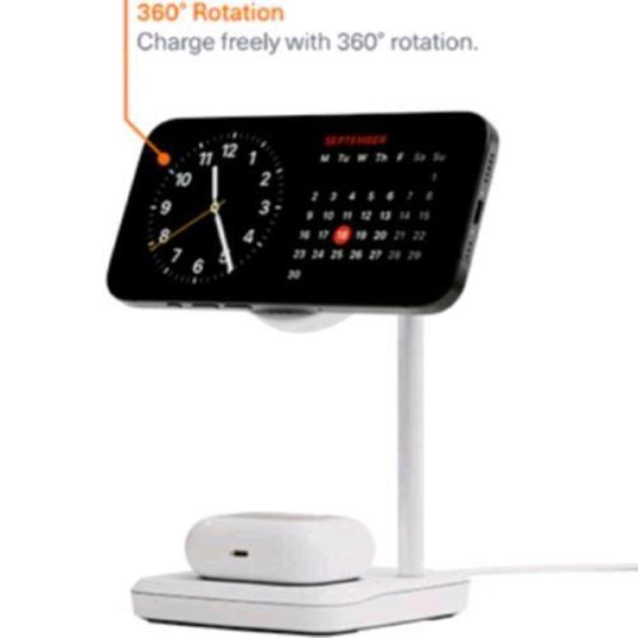 Cygnett caricabatterie wireless senza fili 15 w qi2 2 in 1 ricarica contemporaneamente iphone e airpods o altri dispositivi compatibili qi2.0 bianco