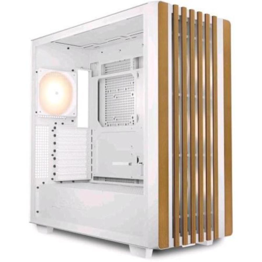 Sharkoon rebel c70g rgb mid tower atx pannello frontale in legno laterale in vetro temperato bianco