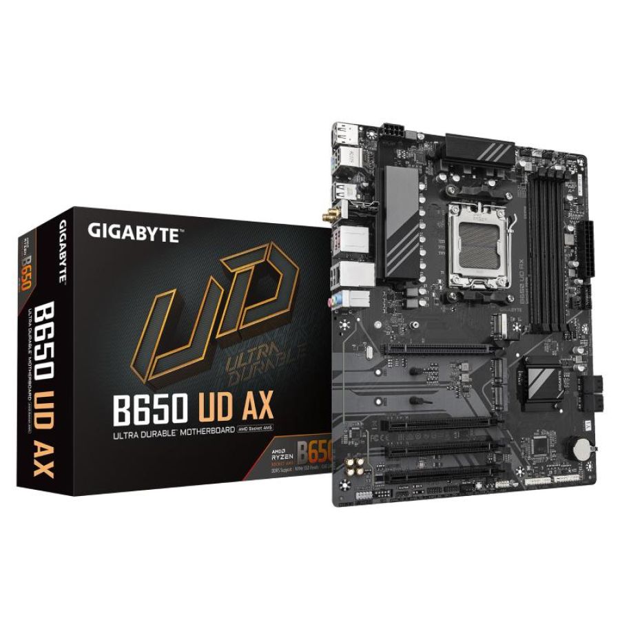 Gigabyte b650 ud ax scheda madre - supporta cpu amd ryzen serie 9000, vrm a 6+2+2 fasi, fino a 7600mhz ddr5 (oc), 1x pcie 5.0 + 2x pcie 4.0 m.2, lan gbe, wi-fi 6, usb 3.2 gen 2