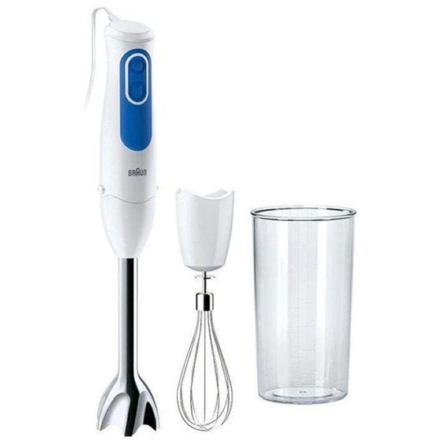 Braun mq3005wh frullatore a immersione 700w lama in acciaio funzione turbo con frusta e bicchiere bianco