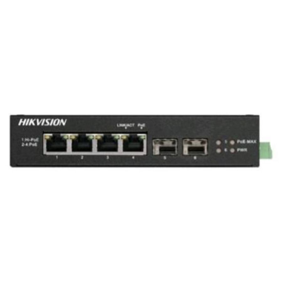 Hikvision ds-3t0506hp-e/hs switch non gestito 4 porte gigabit ethernet poe + 2 porte gigabit uplink in metallo desktop