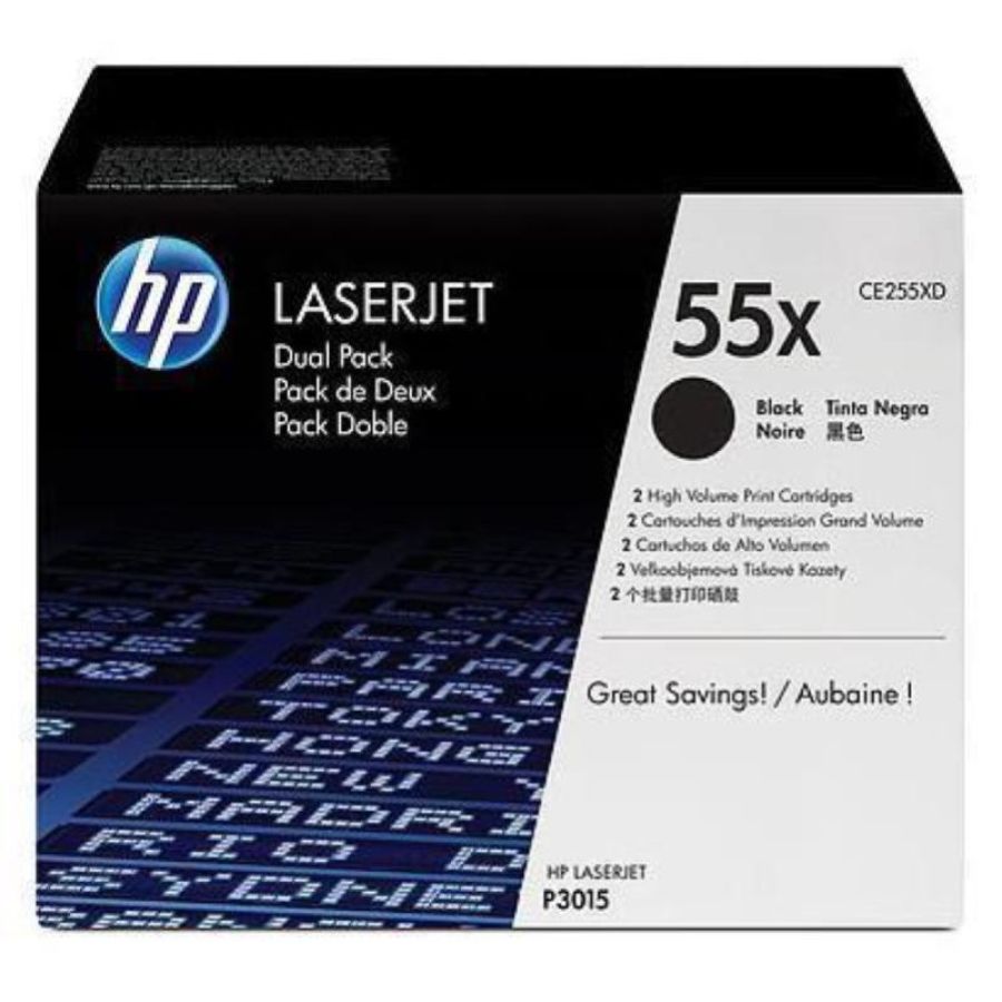 Hp 55xd confezione 2 toner nero per laserjet p3015d-pro m521dn-pro m521dw-m525dn mfp-m525f mfp-m525c garanzia italia (ce255xd)