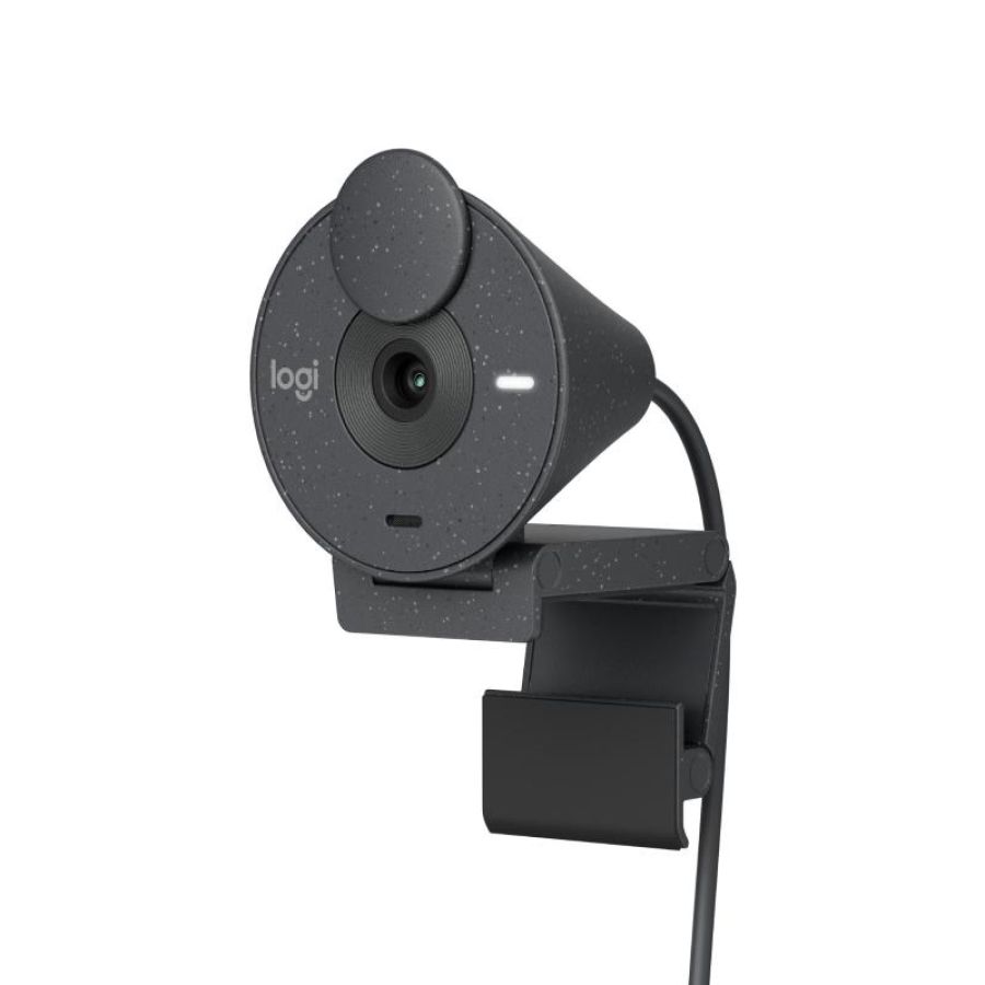 Logitech brio 300 webcam 2mp full hd con otturatore privacy microfono con riduzione del rumore certificata per zoom, microsoft teams, google meet, correzione automatica della luce usb-c grafite