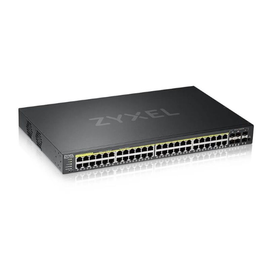 Zyxel gs2220-50hp-eu0101f switch gestito l2 44 x 10/100/1000 (poe+) + 4 x combo gigabit sfp + 2 x gigabit sfp poe+ (375 w) montabile su rack