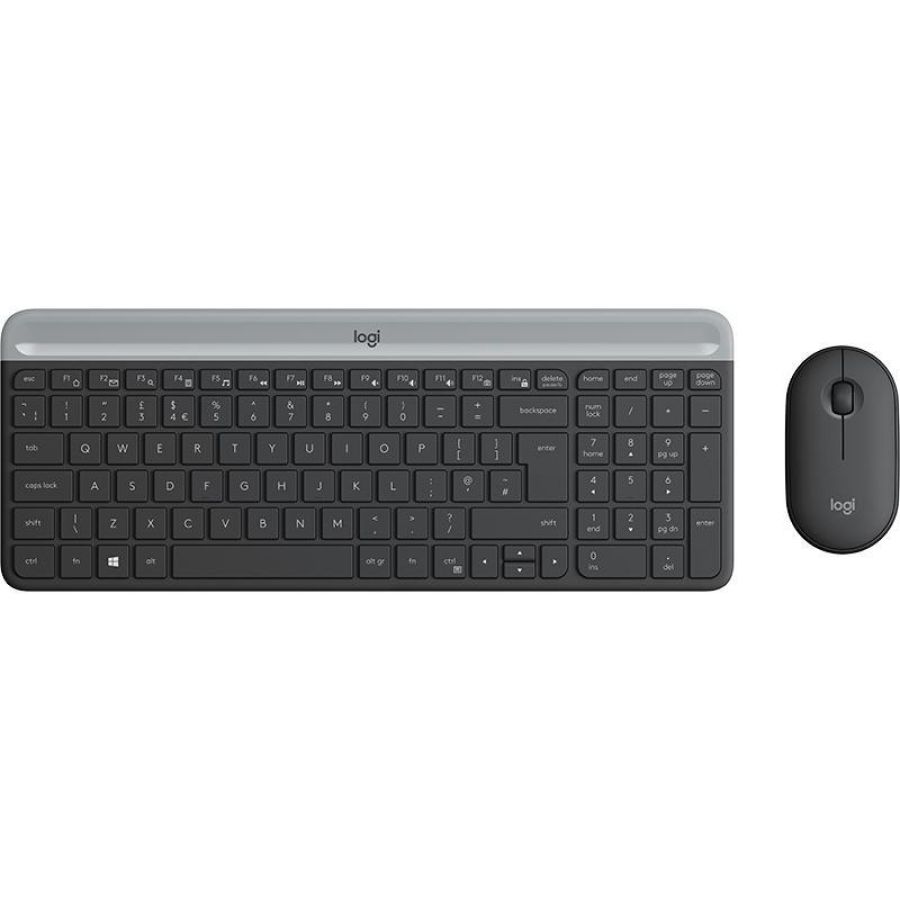 Logitech mk470 kit tastiera wireless sottile e mouse compatto a basso profilo funzionamento silenzioso layout italiano qwerty nero