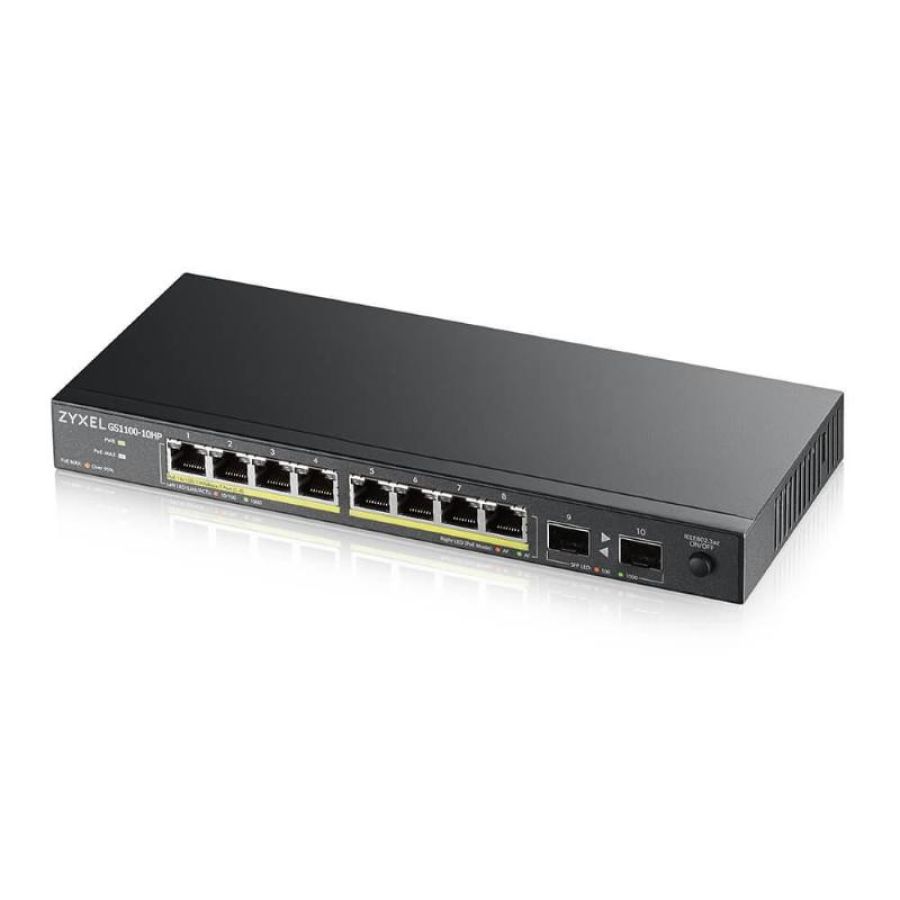 Zyxel gs1100-10hp switch non gestito 8 x 10/100/1000 (poe+) + 2 x gigabit sfp- poe+ (130 w)
