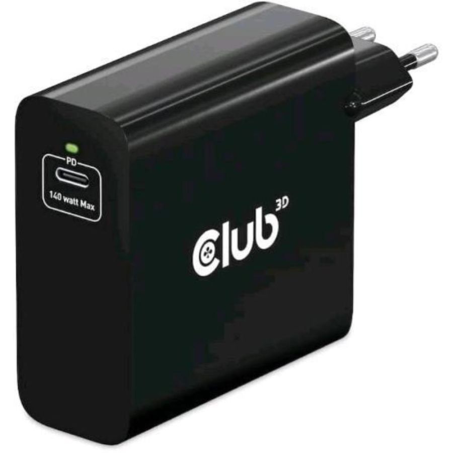 Club3d cac-191 travel charger 140 watt gan technology single port usb type-c power delivery(pd) 3.1 support