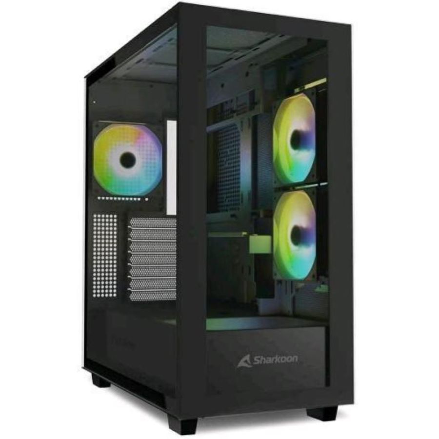 Sharkoon rebel c60 rgb black case atx 4 ventole x 120mm argb pannello laterale e frontale in vetro temperato nero