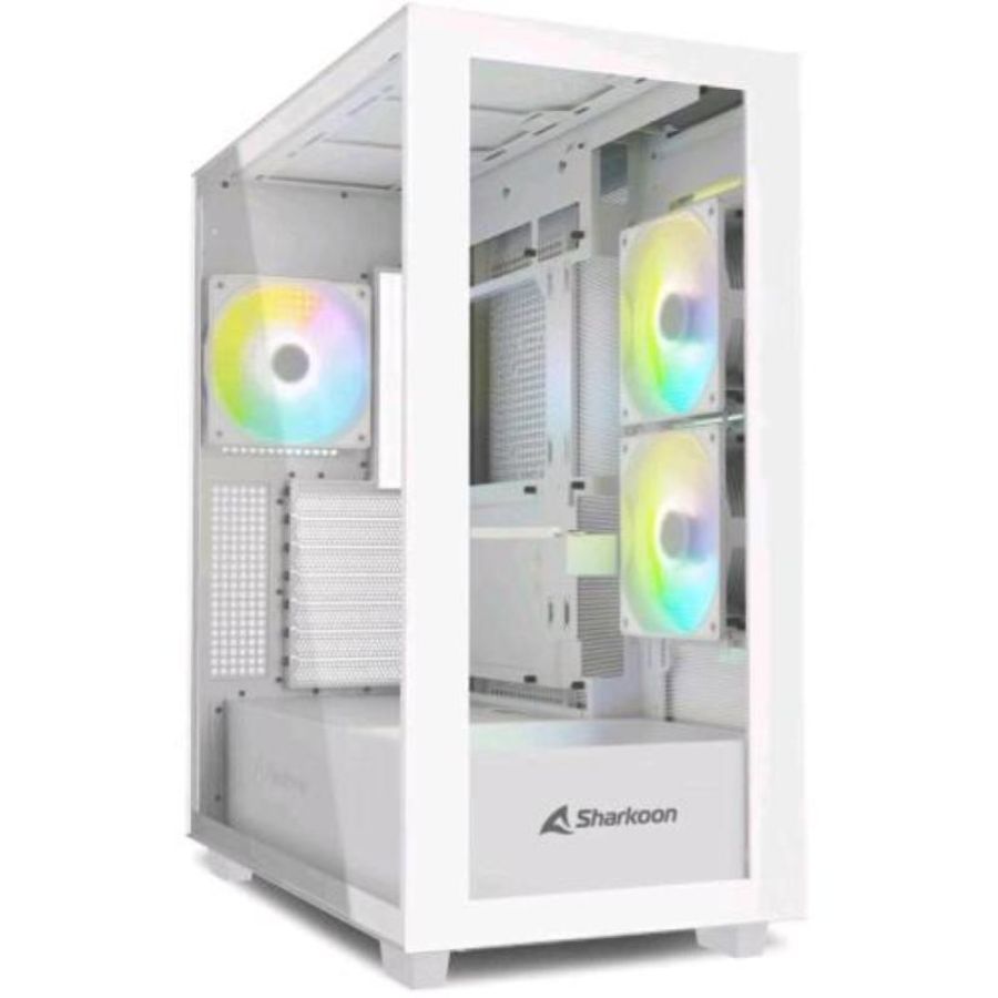 Sharkoon rebel c60 rgb white case atx 4 ventole x 120mm argb pannello laterale e frontale in vetro temperato bianco