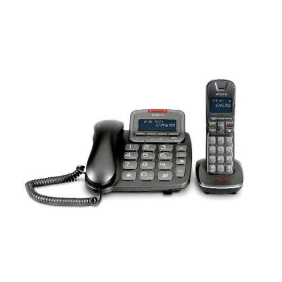Emporia th21abb set composto da telefono con filo e cordless dect display illuminato segreteria telefonica numeri grandi vivavoce compatibile con apparecchi acustici hac nero