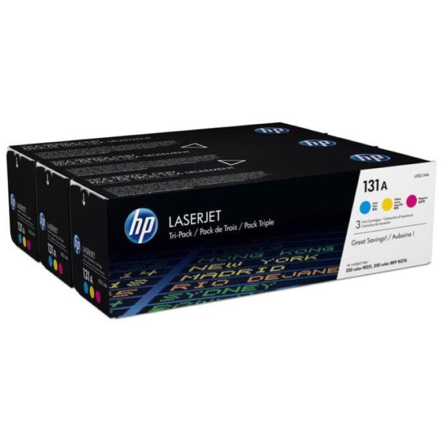 Hp 131a pack 3 confezioni toner multicolor (ciano+giallo+magenta) per stampanti hp laserjet garanzia italia