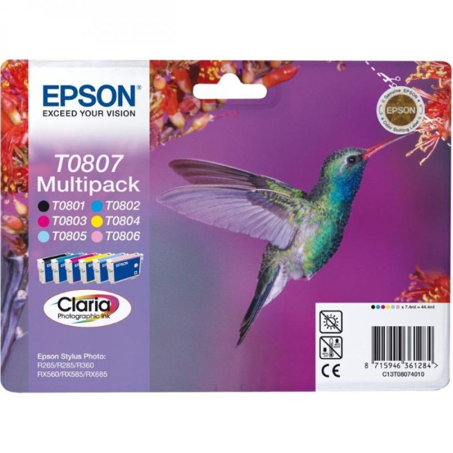 Epson t0807 multipack cartucce nero+ciano+giallo+magenta+ciano chiaro+magenta chiaro