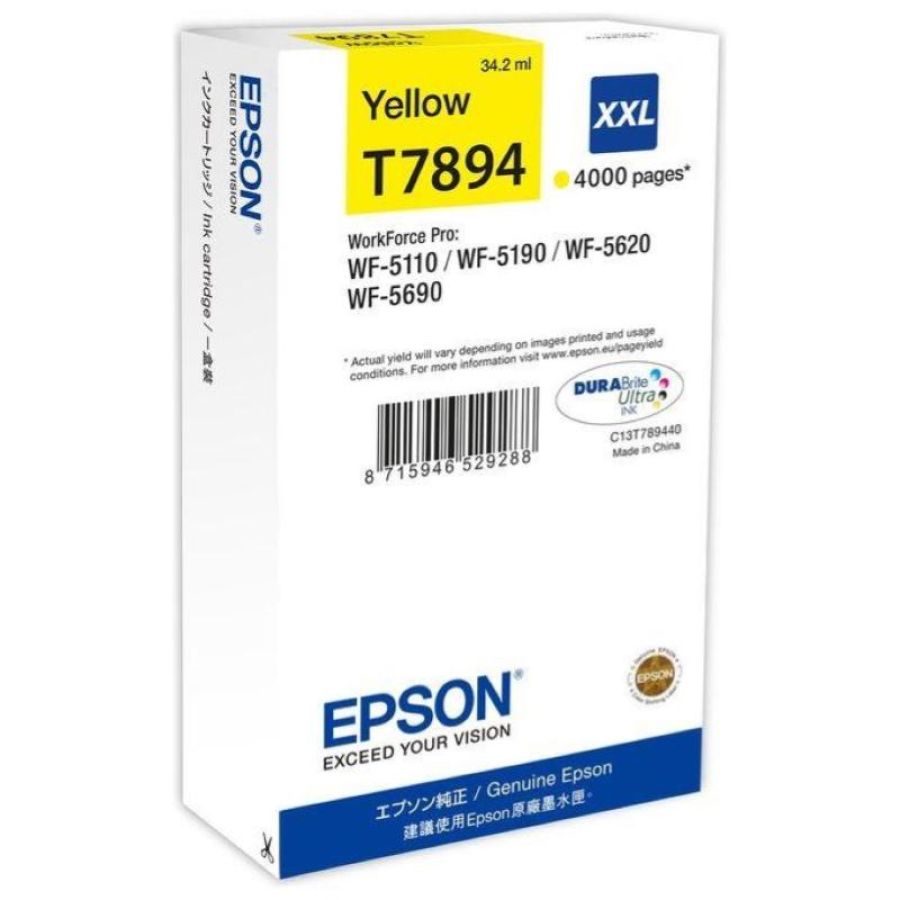 Epson cartucca ink-jet t789 xxl giallo per workforce pro wf-5110dw, wf-5190dw wf-5620dwf, wf-5690dwf