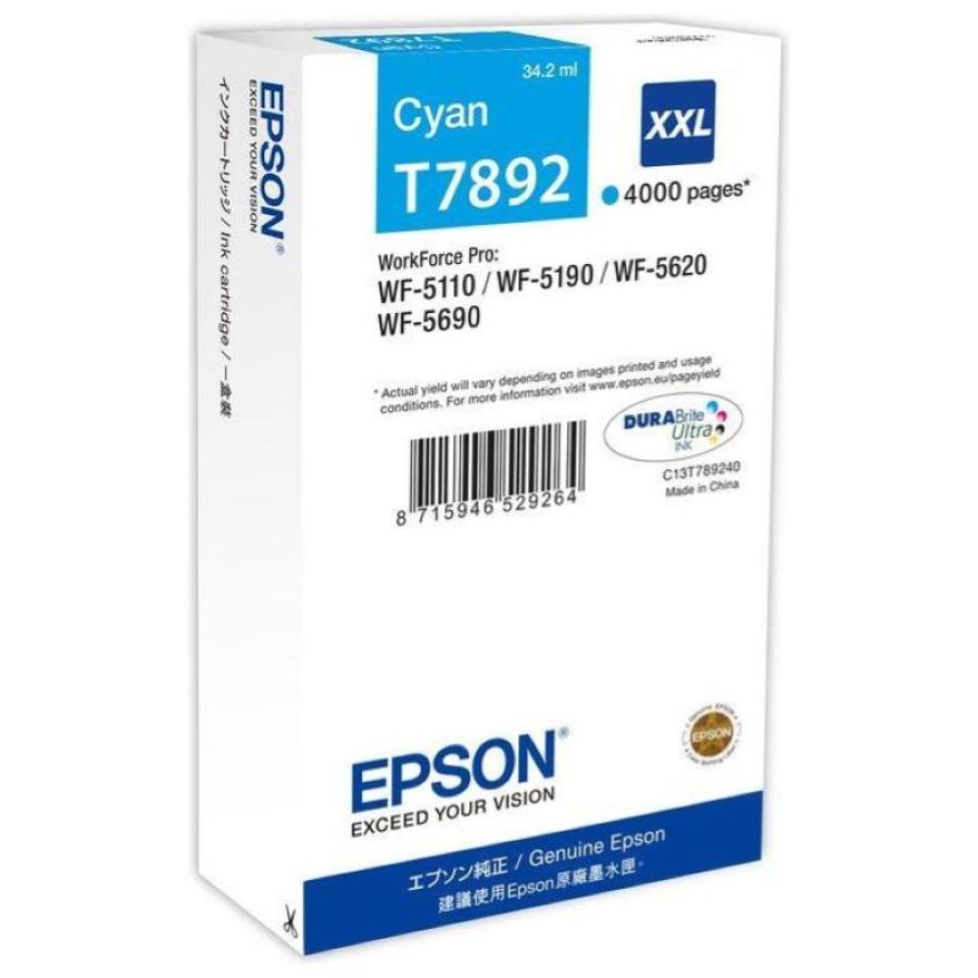 Epson cartucca ink-jet t789 xxl ciano per workforce pro wf-5110dw, wf-5190dw wf-5620dwf, wf-5690dwf