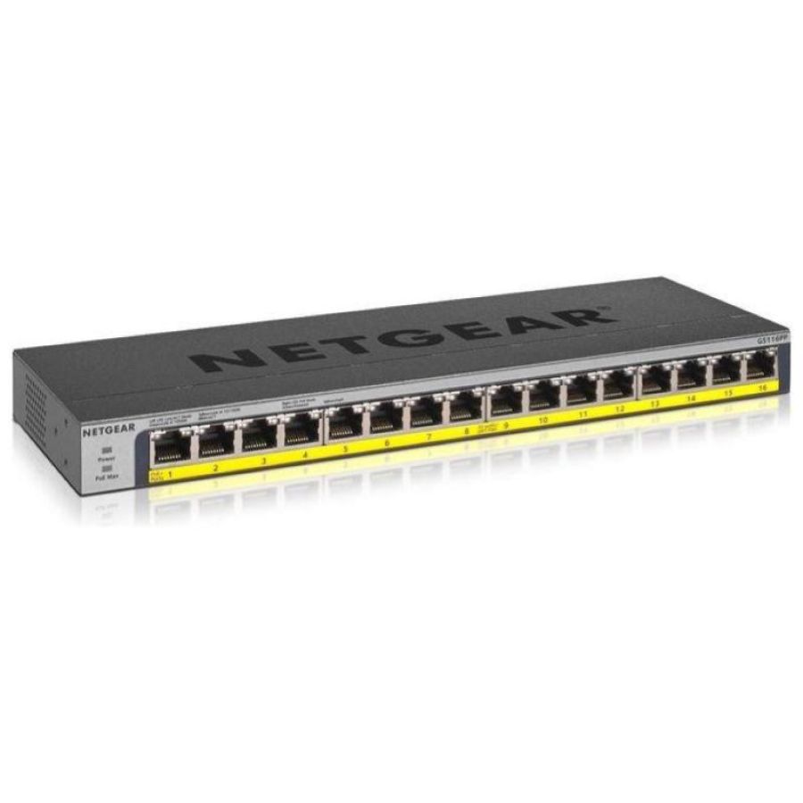 Netgear gs116pp switch 16 porte non gestito gigabit ethernet (10/100/1000) nero supporto power over ethernet (poe)