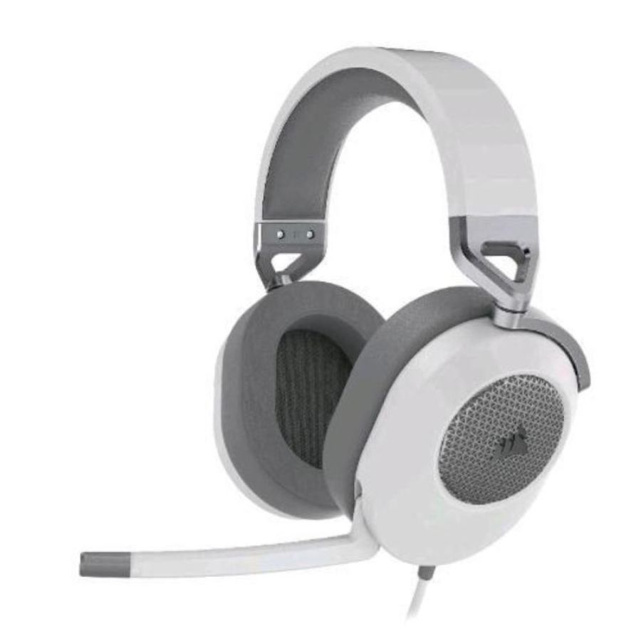 Corsair hs65 surround cuffiagaming con microfono omnidirezionale audio dolby surround 7.1 tecnologia sonarworks soundid controllo del volume su padiglione jack 3.5 compatibile pc xbox ps4 mobile bianco grigio