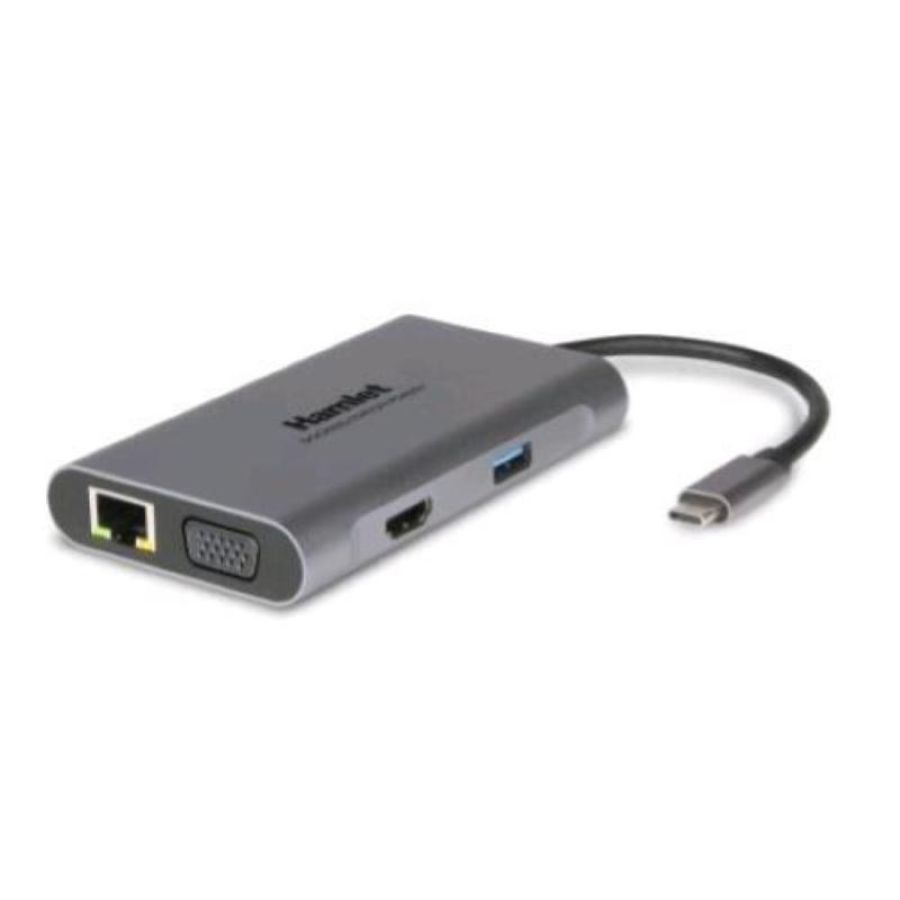 Hamlet docking station usb-c power delivery 85w 3xusb 3.0 hdmi vga lan grey
