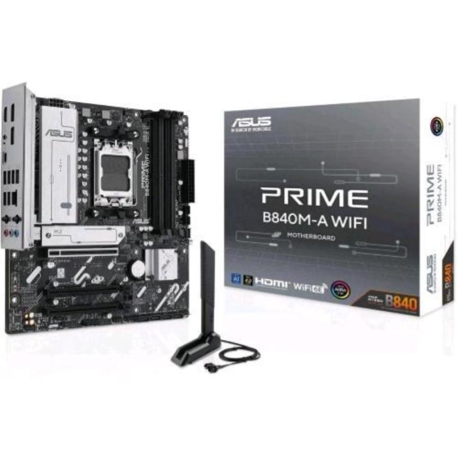 Asus prime b840m-a wifi scheda madre amd matx slot ddr5 pcie 4.0 ready 3 slot m.2 wifi 6e ethernet realtek 25 gb displayport hdmi usb-c da 5 gbps fronte e retro bios flashback e aura sync