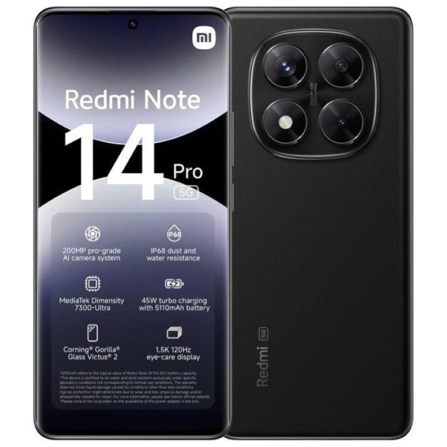 Xiaomi redmi note 14 pro 5g dual sim 6.67 octa core 256gb ram 8gb 5g italia midnight black