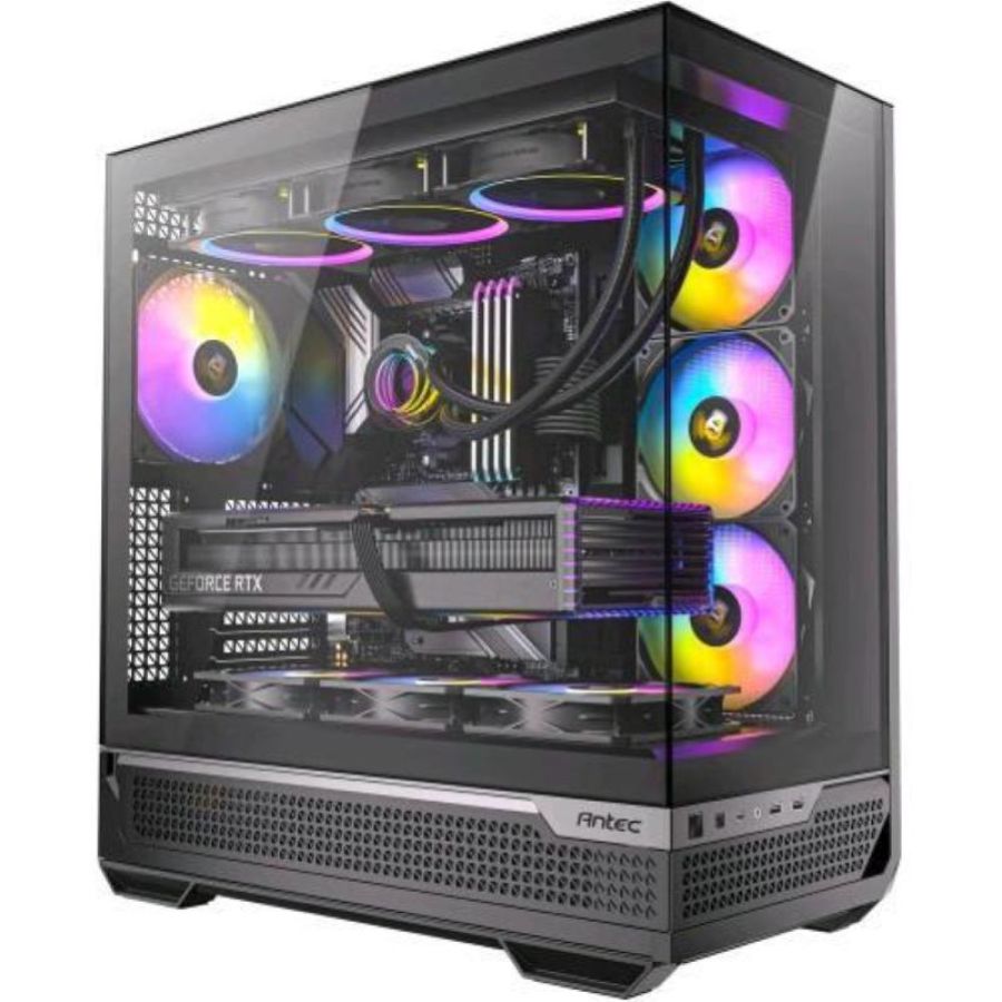 Antec c7 argb black midi tower supporto gpu rtx 40 4 ventole argb pwm da 120mm incluse raffreddamento verticale pannelli frontali e laterali in vetro temperato senza cuciture nero