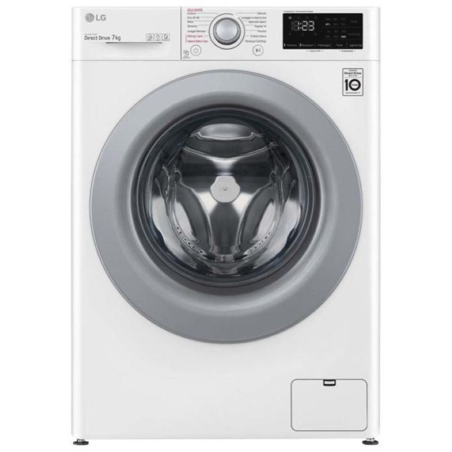 Lg f2wv3s7s4e â? lavatrice slim a carica frontale 7 kg, 1200 rpm, classe energetica d, ai dd, lavaggio a vapore steam, (85x60x47,5 cm), bianco
