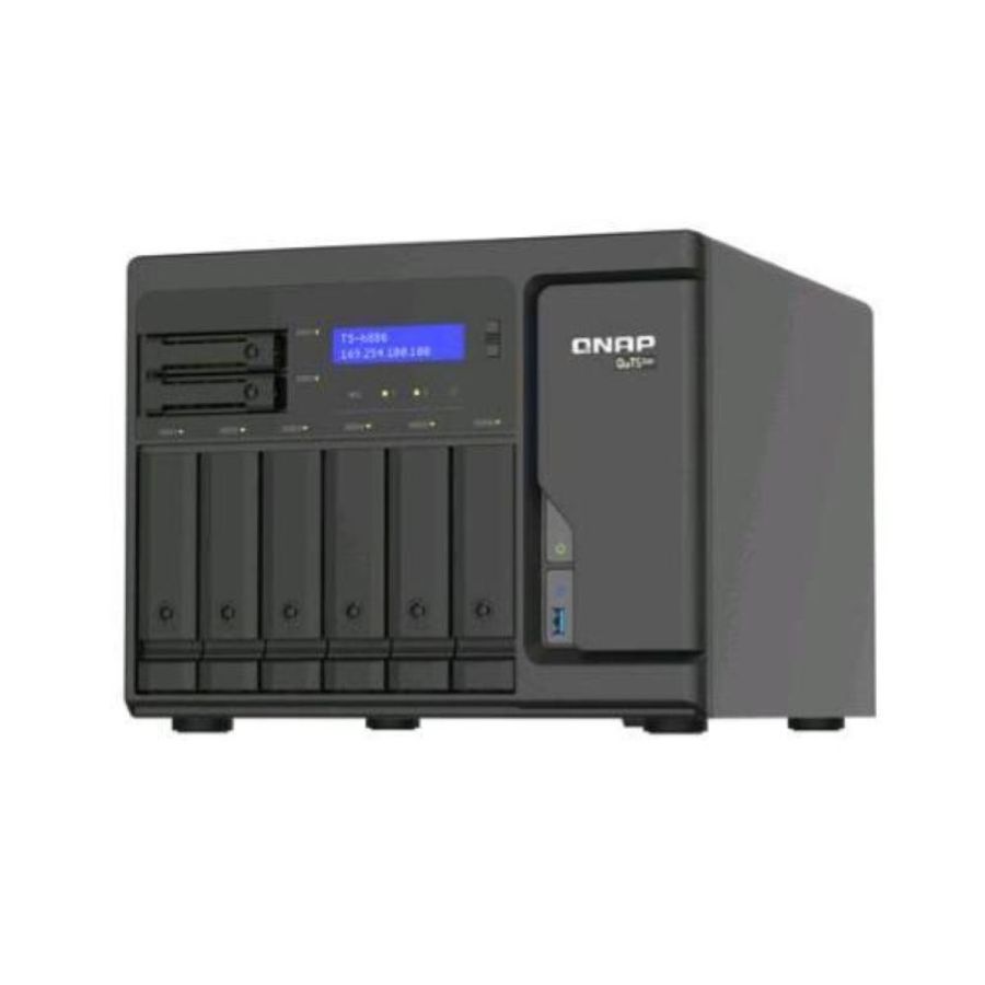 Qnap ts-h886 nas chassis tower xeon d-1602 3.2ghz ram 8gb-8 bay hdd/ssd 2.5/3.5 2 slot m.2-lan 10/100/1000/2500 mbps black