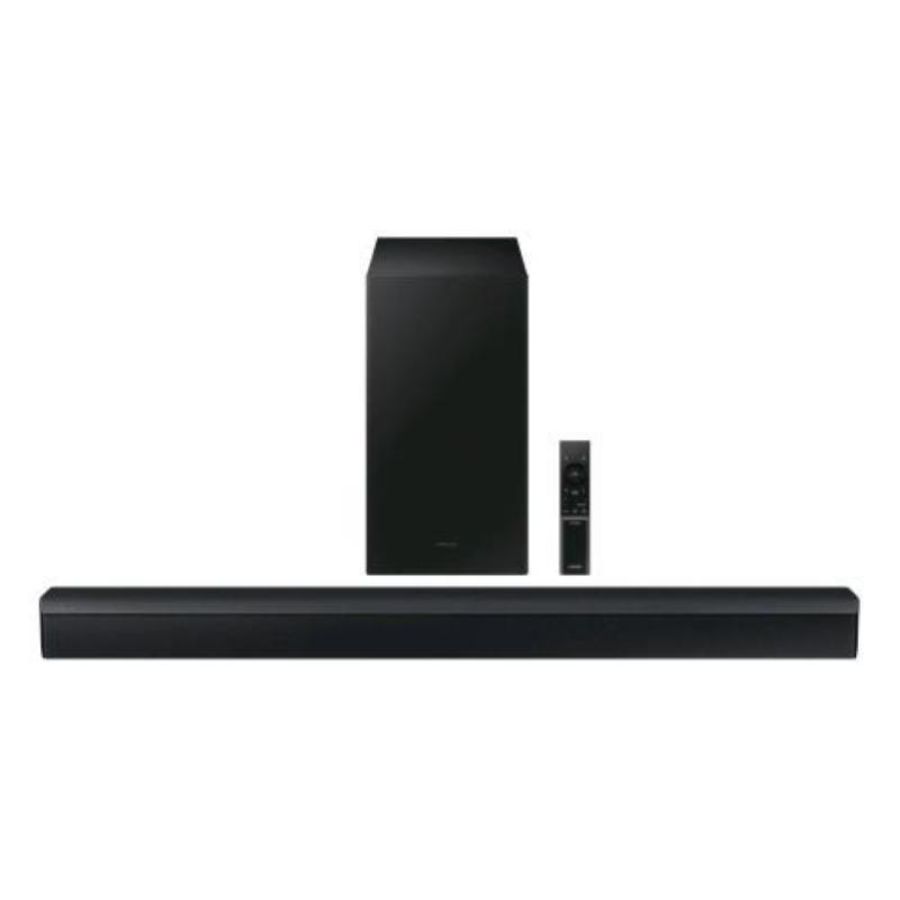 Samsung c450 soundbar 2.1 ch dolby audio e dts virtual:x subwoofer wireless bass boost per bassi piu` profondi nero