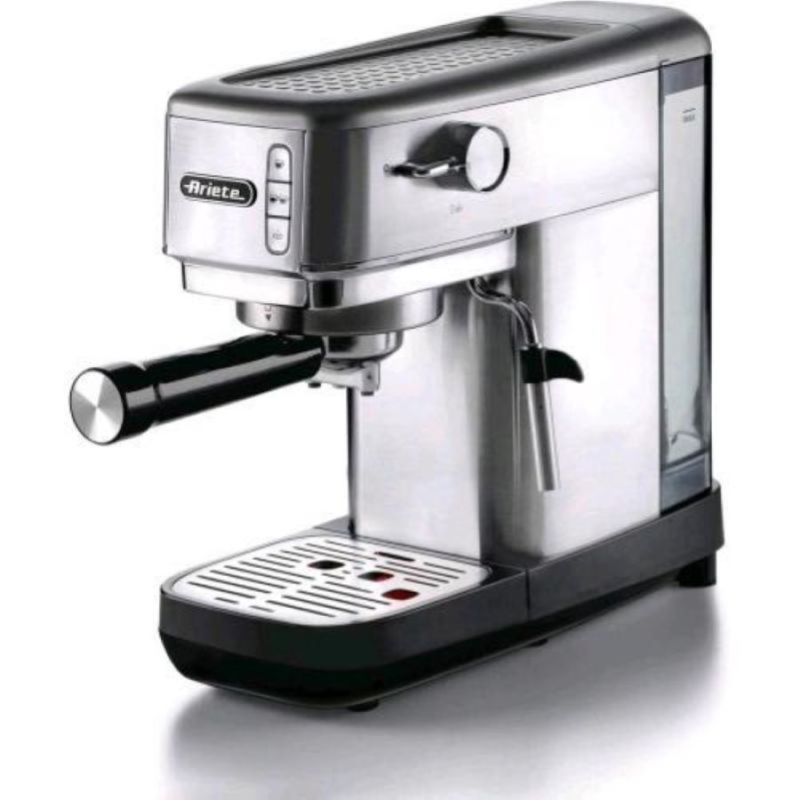Ariete 1380, macchina da caff` in metallo compatibile con caffe` in polvere e cialde ese 15 bar filtro 1 o 2 tazze, lancia per cappuccino, 1300w, silver