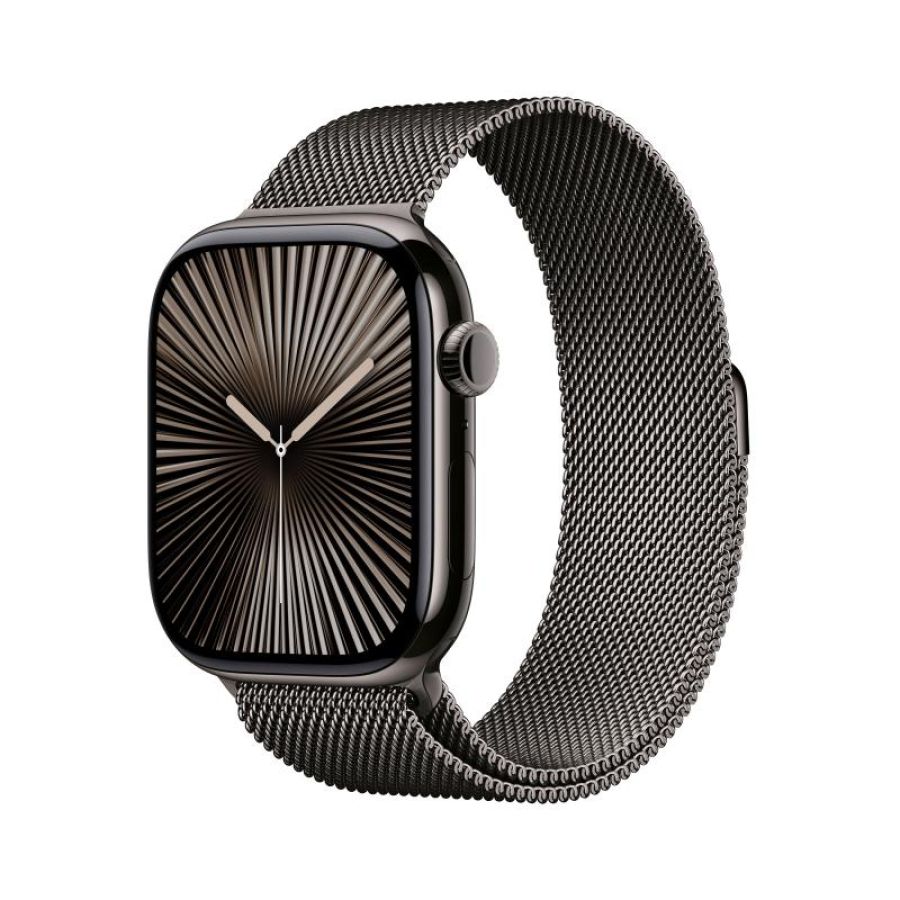 Apple watch series 10 gps + cellular 4g 46mm cassa in titanio ardesia cinturino sport loop milanese ardesia - s/m