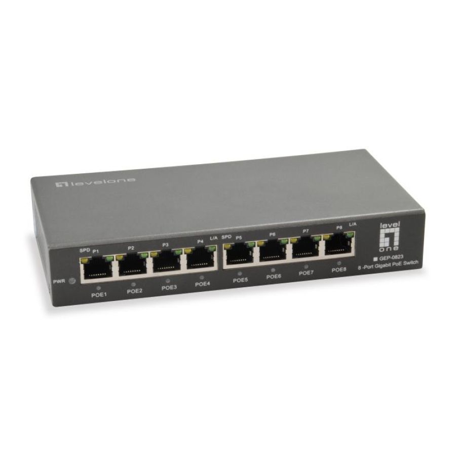 Levelone gep-0823 switch di rete gigabit ethernet (10/100/1000) supporto power over ethernet (poe) nero