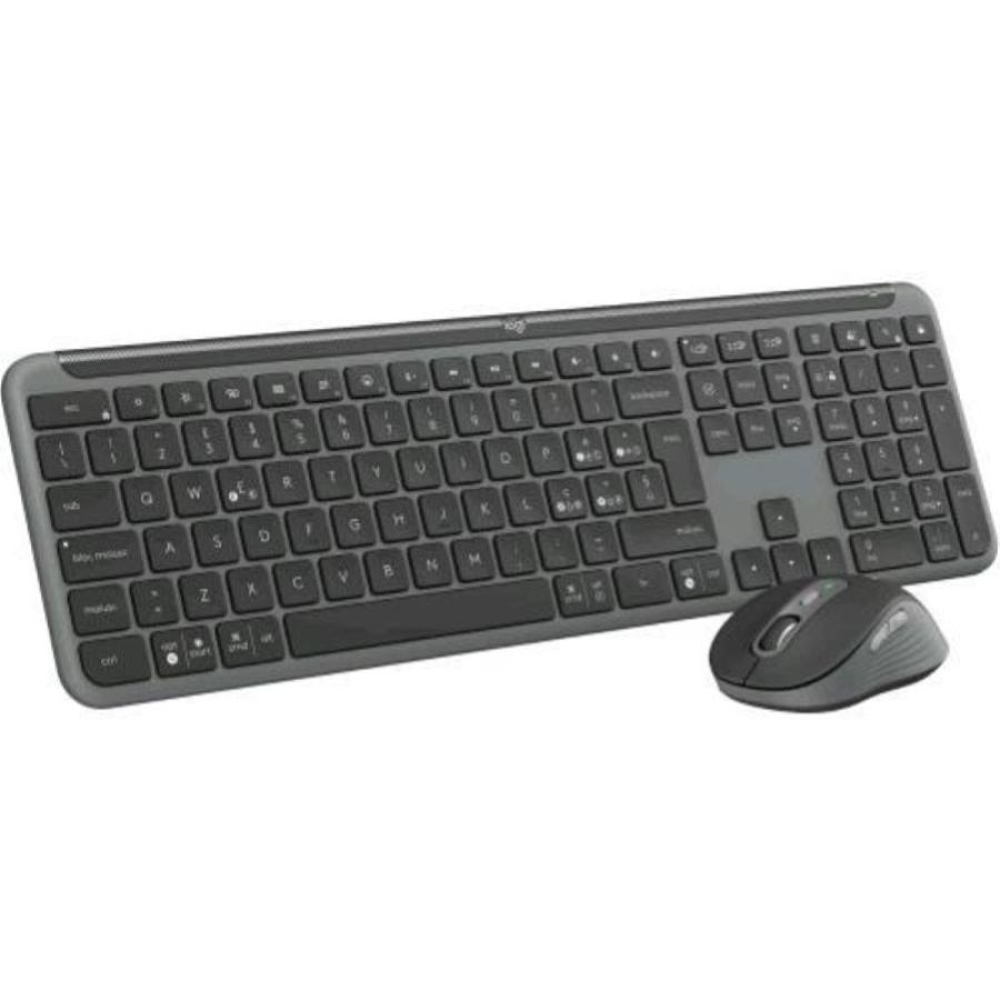 Logitech mk950 signature slim wireless tastiera e mouse kit con di digitazione silenziosi, switch tra tre dispositivi, bluetooth, piÙ sistemi operativi, windows, mac, layout italiano qwerty, grafite