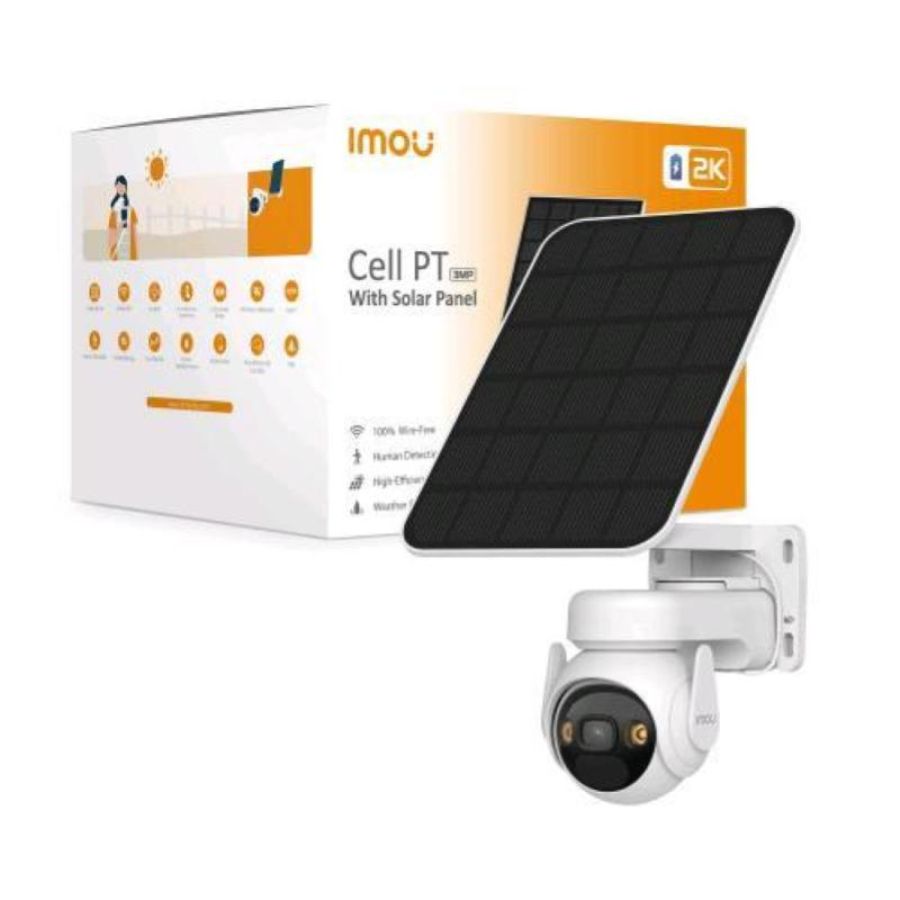 Imou cell pt solar kit - telecamera da esterno a batteria con risoluzione 2k (3mp), rilevamento movimento/umano, visione notturna a colori, audio bidirezionale, ip66