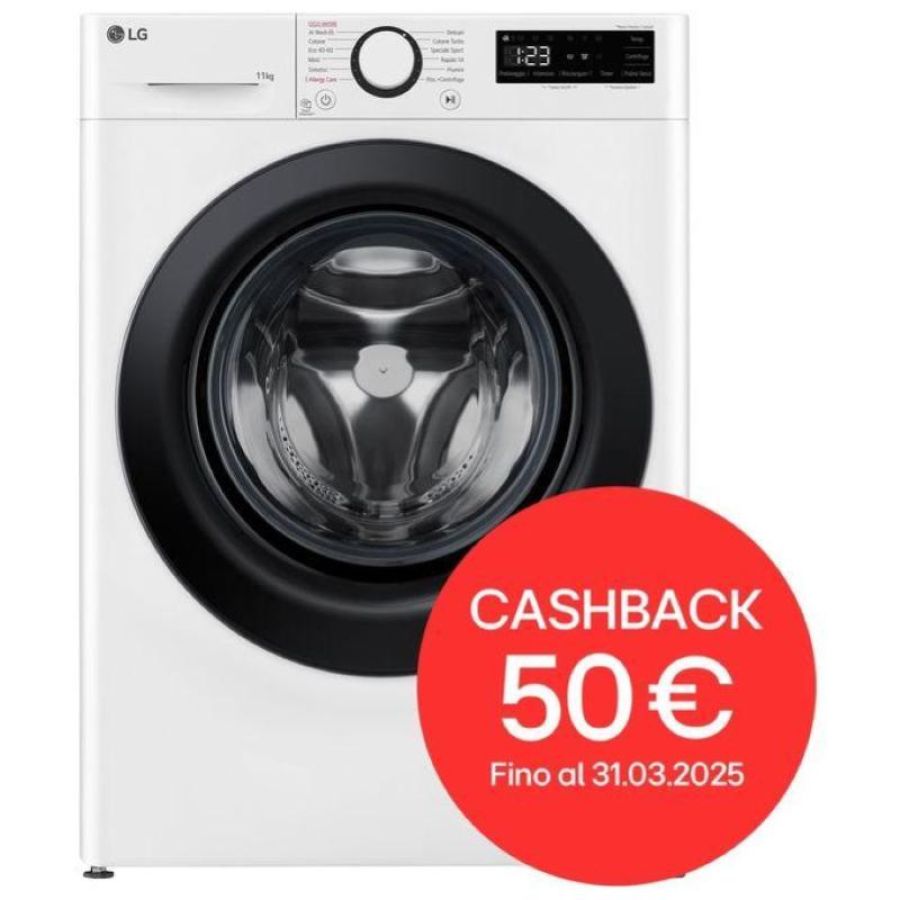 Lg ai dd f4r3011nswb lavatrice classe a -10% carica frontale serie r3 lavatrice 11kg 1400 giri aiwash lavaggio a vapore motore direct drive smart diagnosis libera installazione bianca