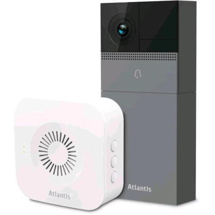 Atlantis casa smart videocitofono db910 wireless da esterno telecamera 2mp full hd sensore pir compatibile google home-nest ed amazon alexa echo show ir led