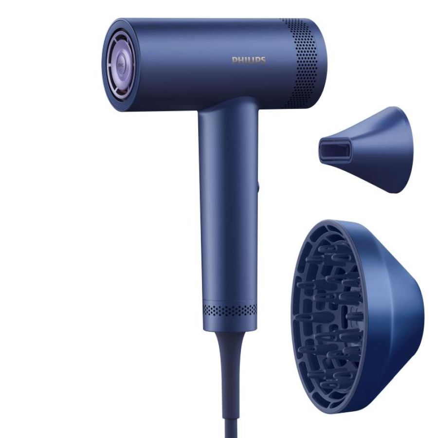 Philips bhd839/10 phon asciugacapelli 1400w 3 velocita` 7 regolazioni di calore funzione ionica con diffusore e concentratore blu