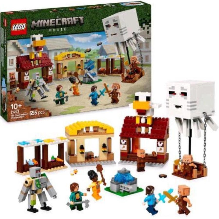 Lego minecraft attacco al villaggio del ghast pallone funzione esplosiva con 4 personaggi e golem di ferro