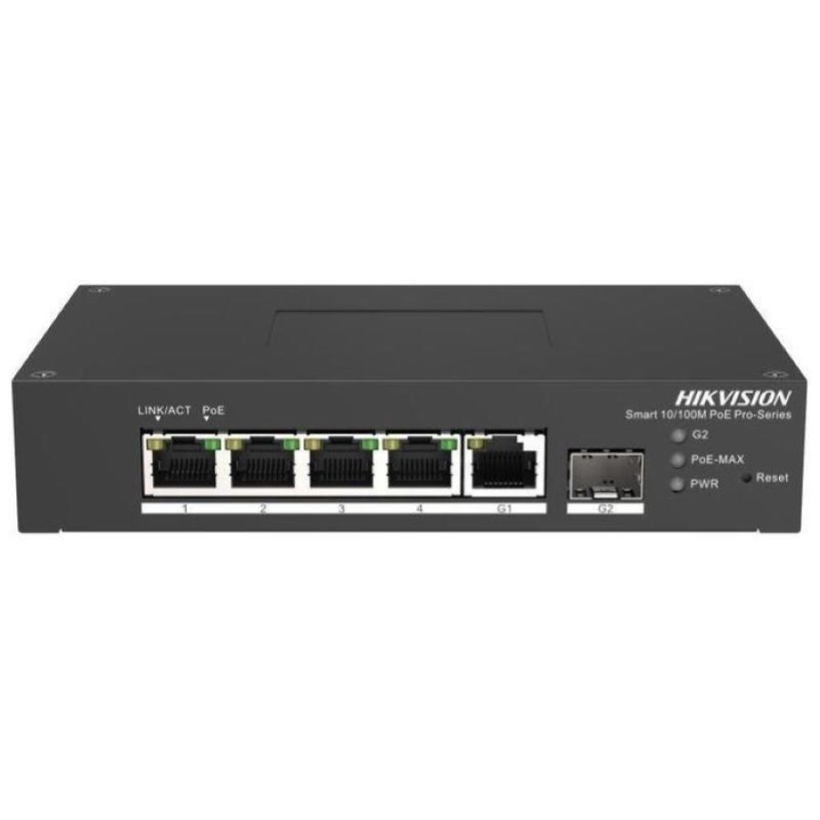 Hikvision digital technology switch 4 port fast ethernet smart harsh poe switch 4 10-100m poe ports 1 gigabit rj45