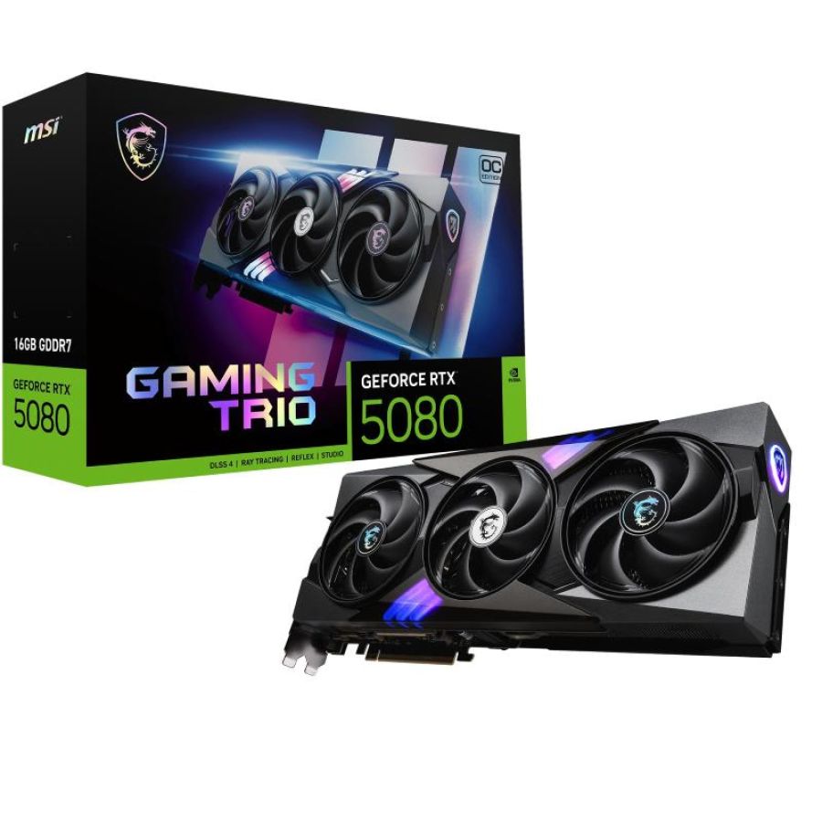 Msi gaming geforce rtx 5080 16g trio oc scheda video nvidia 16 gb gddr7 triple fan express x16 5.0 - 1 x hdmi 3 x displayport